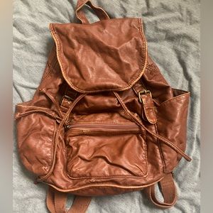 Brown Leather Faux Backpack